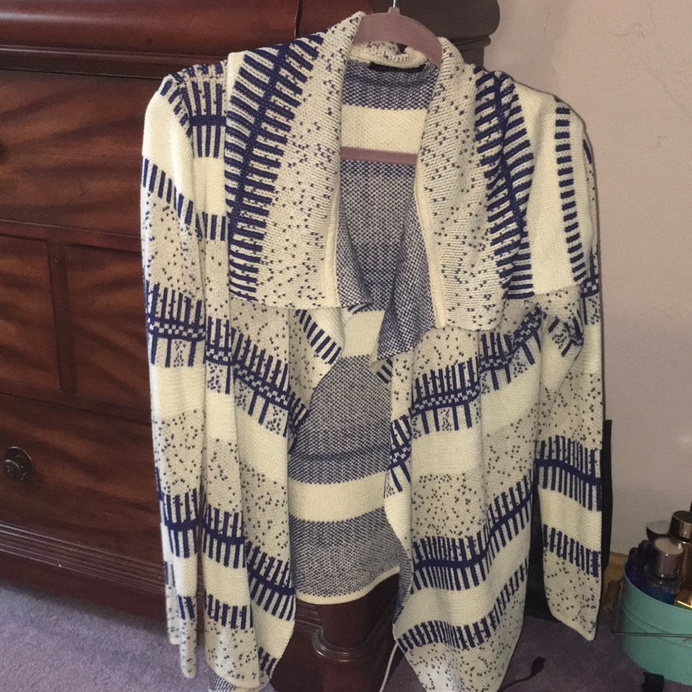Navy blue and white cardigan
